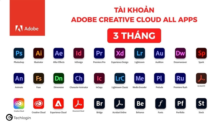 Phần mềm thiết kế Adobe Creative Cloud Full Apps 3 tháng - Tài khoản