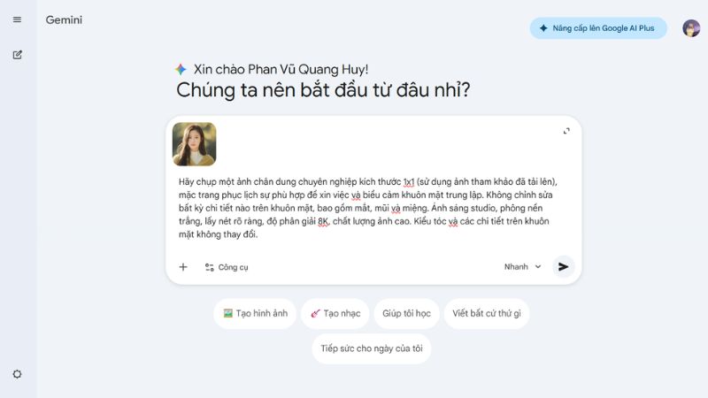 Gemini Tạo Ảnh Thẻ