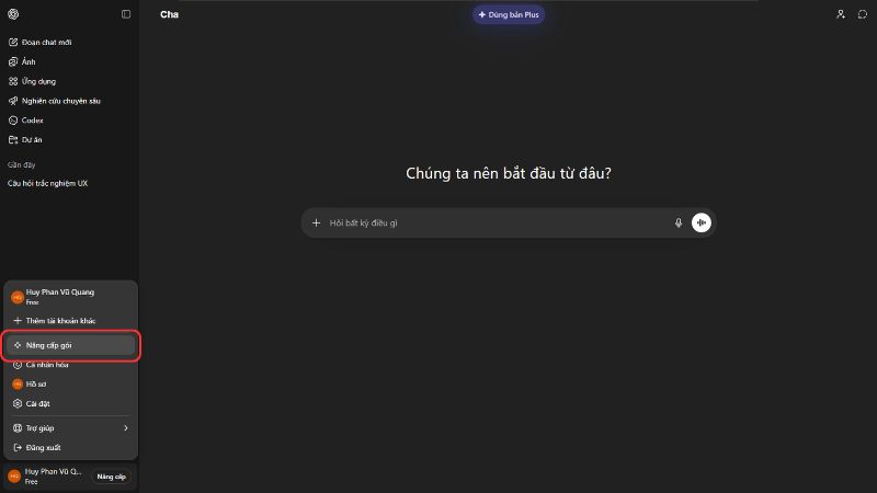 nâng cấp ChatGPT Plus