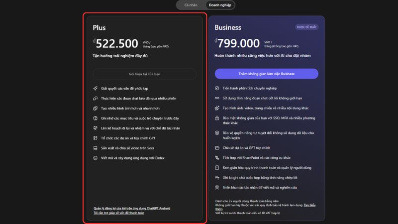 nâng cấp ChatGPT Plus