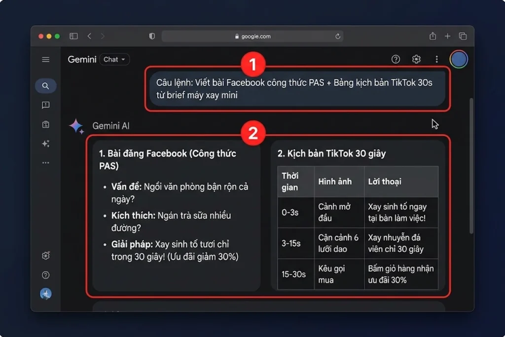 Cách dùng Gemini viết content bán hàng